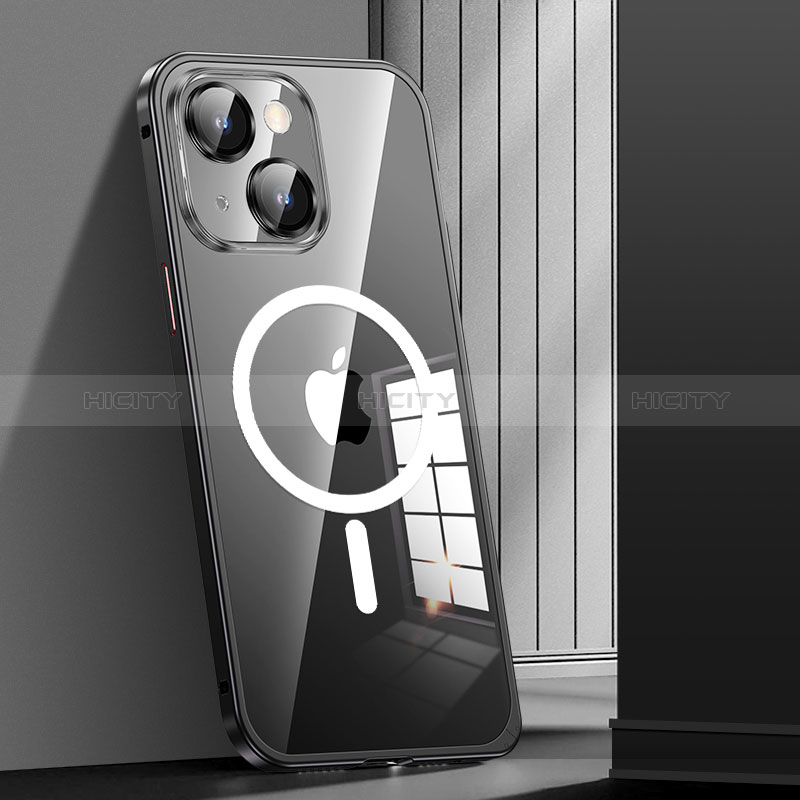 Apple iPhone 14 Plus用ケース 高級感 手触り良い メタル兼プラスチック バンパー Mag-Safe 磁気 Magnetic JL1 アップル ブラック
