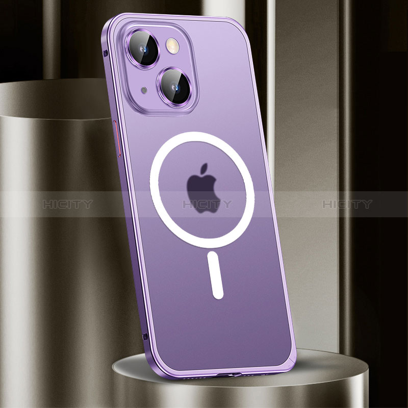 Apple iPhone 14 Plus用ケース 高級感 手触り良い メタル兼プラスチック バンパー Mag-Safe 磁気 Magnetic JL2 アップル パープル