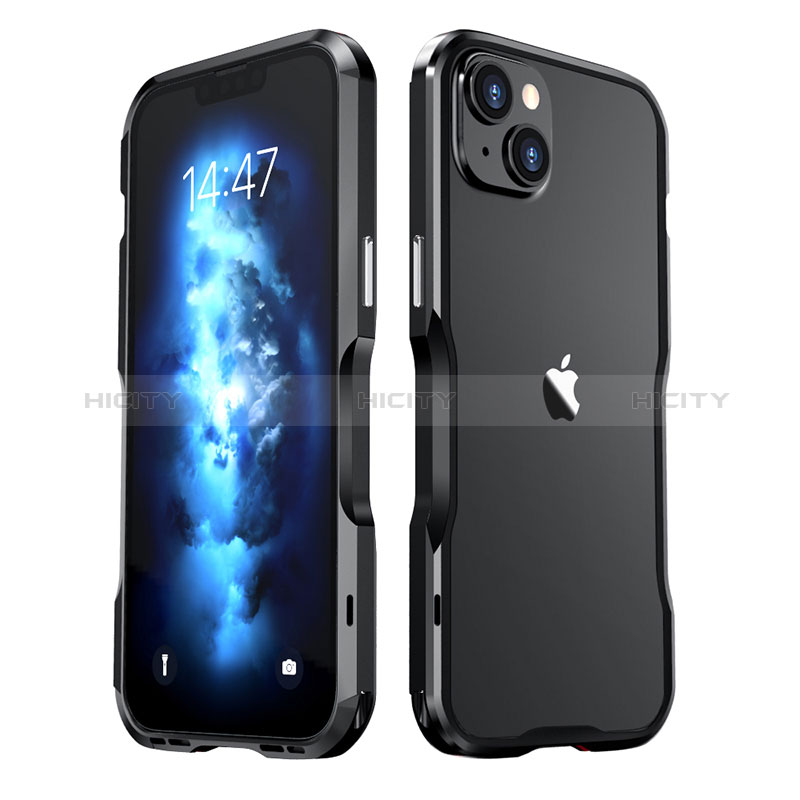 Apple iPhone 14 Plus用ケース 高級感 手触り良い アルミメタル 製の金属製 バンパー カバー LF2 アップル ブラック