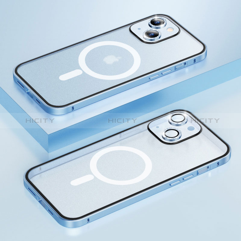 Apple iPhone 14 Plus用ケース 高級感 手触り良い メタル兼プラスチック バンパー Mag-Safe 磁気 Magnetic Bling-Bling LF1 アップル ネイビー