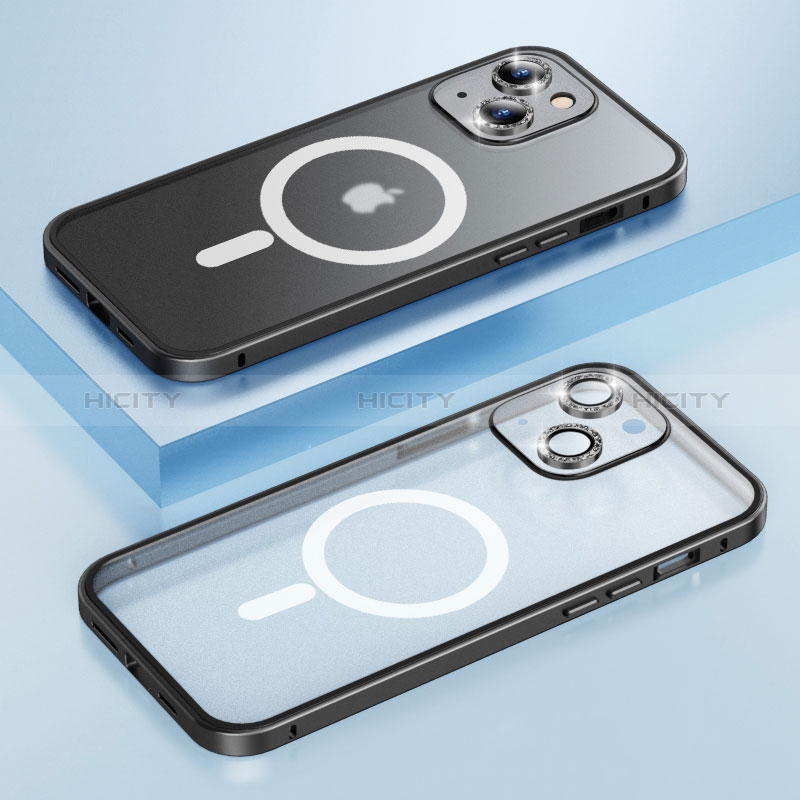 Apple iPhone 14 Plus用ケース 高級感 手触り良い メタル兼プラスチック バンパー Mag-Safe 磁気 Magnetic Bling-Bling LF1 アップル ブラック