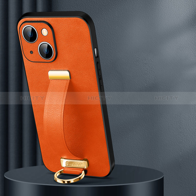 Apple iPhone 14 Plus用ケース 高級感 手触り良いレザー柄 LD1 アップル オレンジ