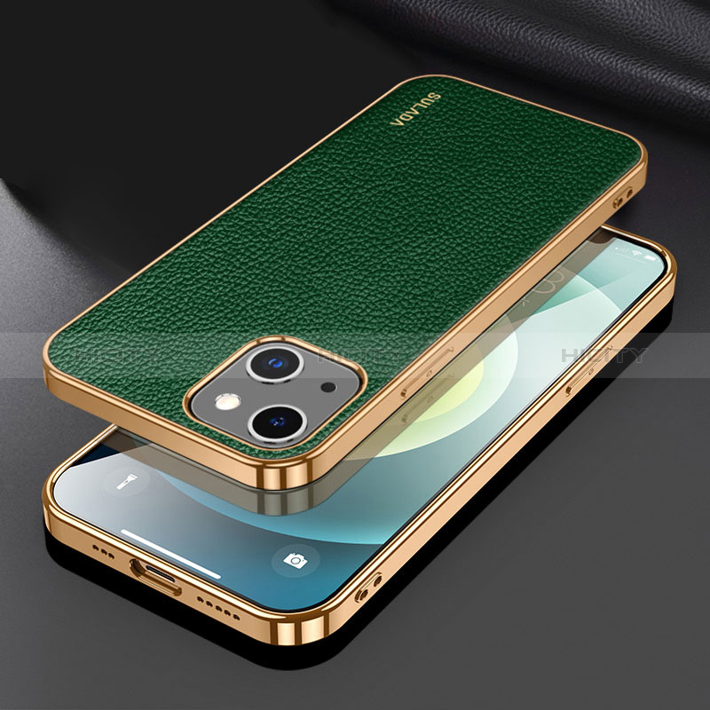 Apple iPhone 14 Plus用ケース 高級感 手触り良いレザー柄 LD3 アップル グリーン