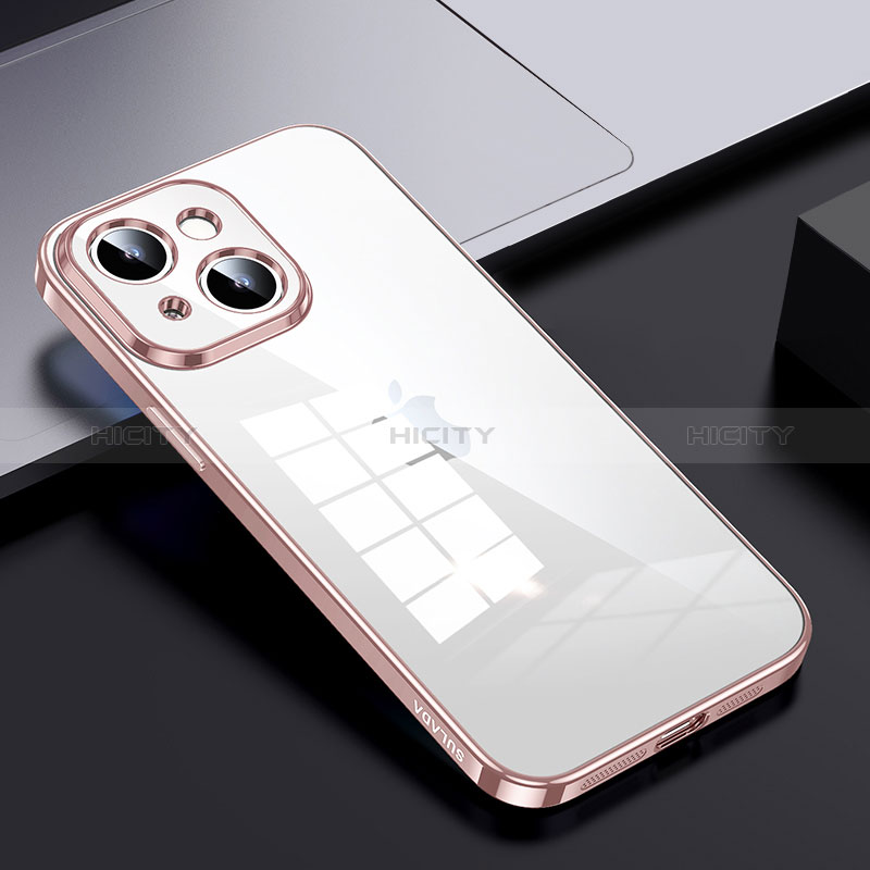 Apple iPhone 14 Plus用ハイブリットバンパーケース クリア透明 プラスチック カバー LD2 アップル ローズゴールド