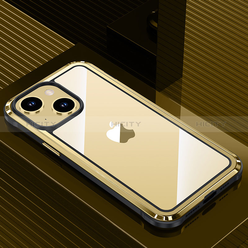 Apple iPhone 14 Plus用ケース 高級感 手触り良い アルミメタル 製の金属製 兼シリコン カバー QC1 アップル ゴールド