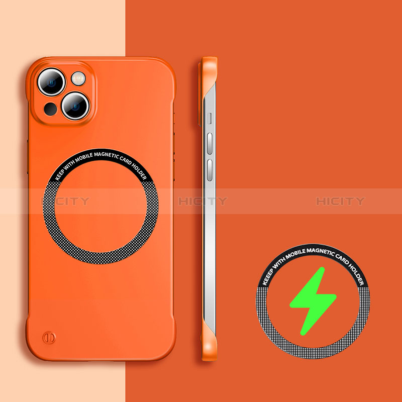 Apple iPhone 14 Plus用ハードケース プラスチック 質感もマット フレームレス カバー Mag-Safe 磁気 Magnetic アップル オレンジ