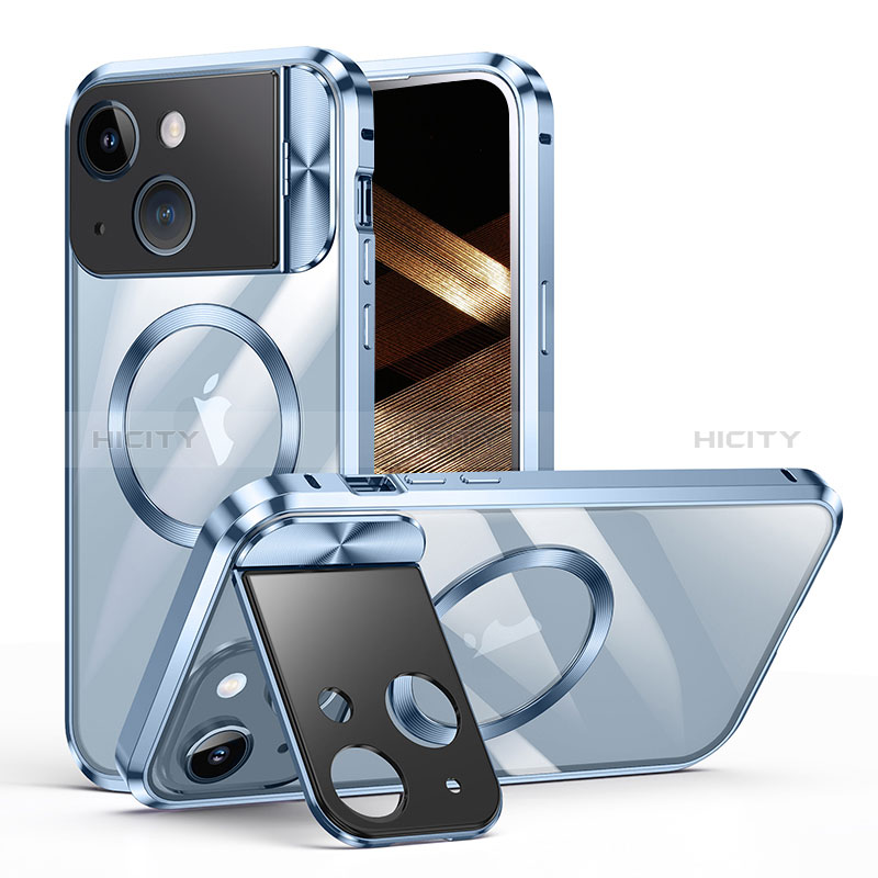 Apple iPhone 14 Plus用ケース 高級感 手触り良い メタル兼プラスチック バンパー Mag-Safe 磁気 Magnetic LK4 アップル ネイビー
