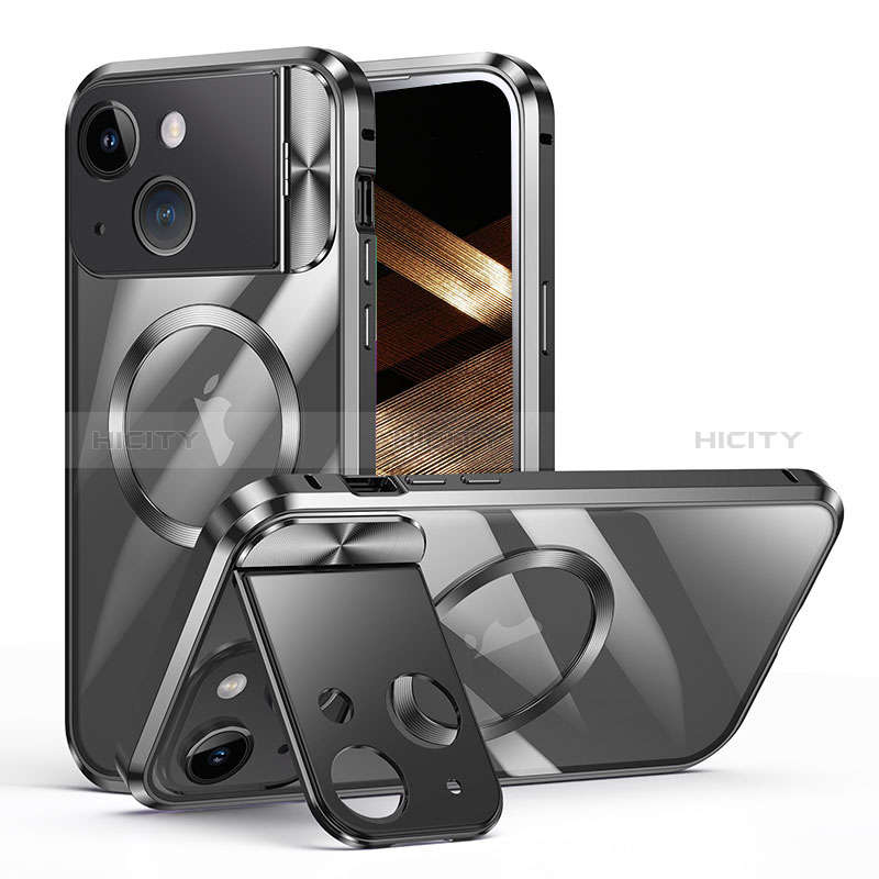 Apple iPhone 14 Plus用ケース 高級感 手触り良い メタル兼プラスチック バンパー Mag-Safe 磁気 Magnetic LK4 アップル ブラック