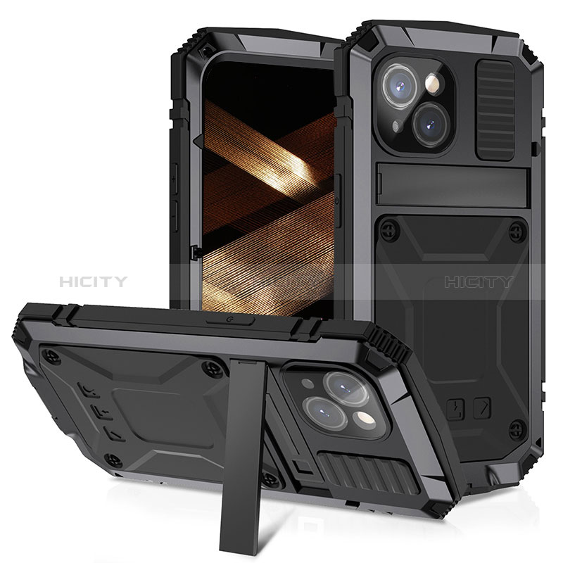Apple iPhone 14 Plus用360度 フルカバー ケース 高級感 手触り良い アルミメタル 製の金属製 RJ4 アップル ブラック
