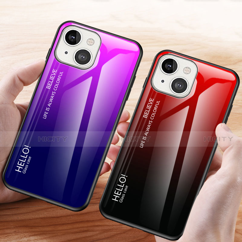 Apple iPhone 14 Plus用ハイブリットバンパーケース プラスチック 鏡面 虹 グラデーション 勾配色 カバー M01 アップル 