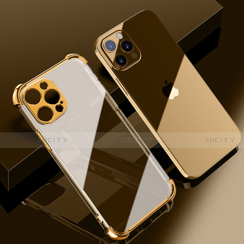 Apple iPhone 14 Pro用極薄ソフトケース シリコンケース 耐衝撃 全面保護 クリア透明 H06 アップル ゴールド