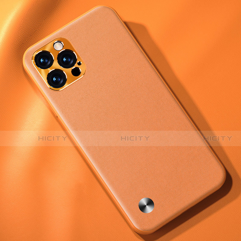 Apple iPhone 14 Pro用ケース 高級感 手触り良いレザー柄 A05 アップル オレンジ