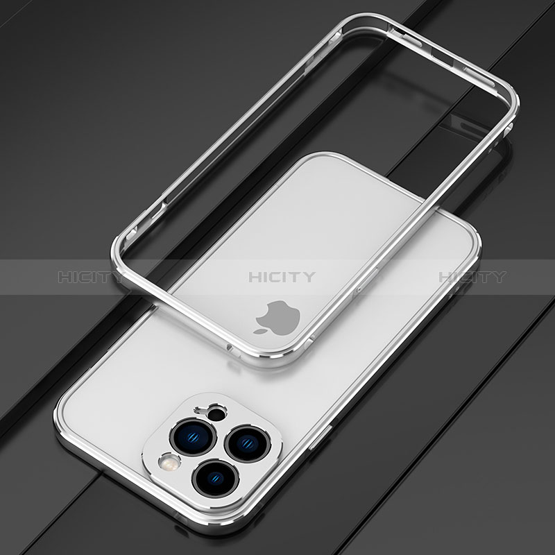 Apple iPhone 14 Pro用ケース 高級感 手触り良い アルミメタル 製の金属製 バンパー カバー アップル シルバー