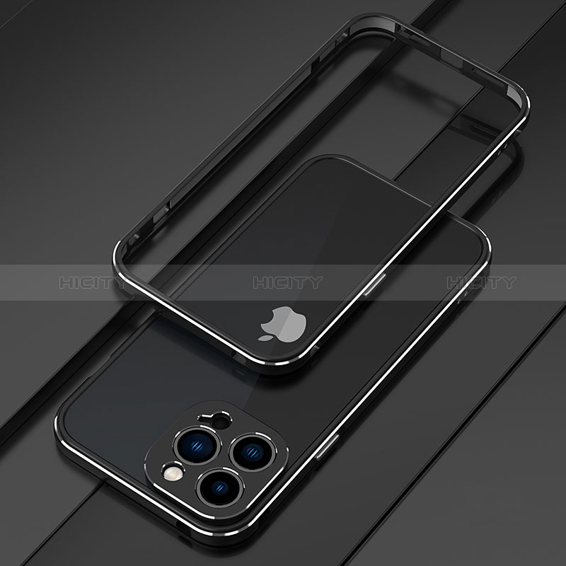 Apple iPhone 14 Pro用ケース 高級感 手触り良い アルミメタル 製の金属製 バンパー カバー アップル シルバー・ブラック