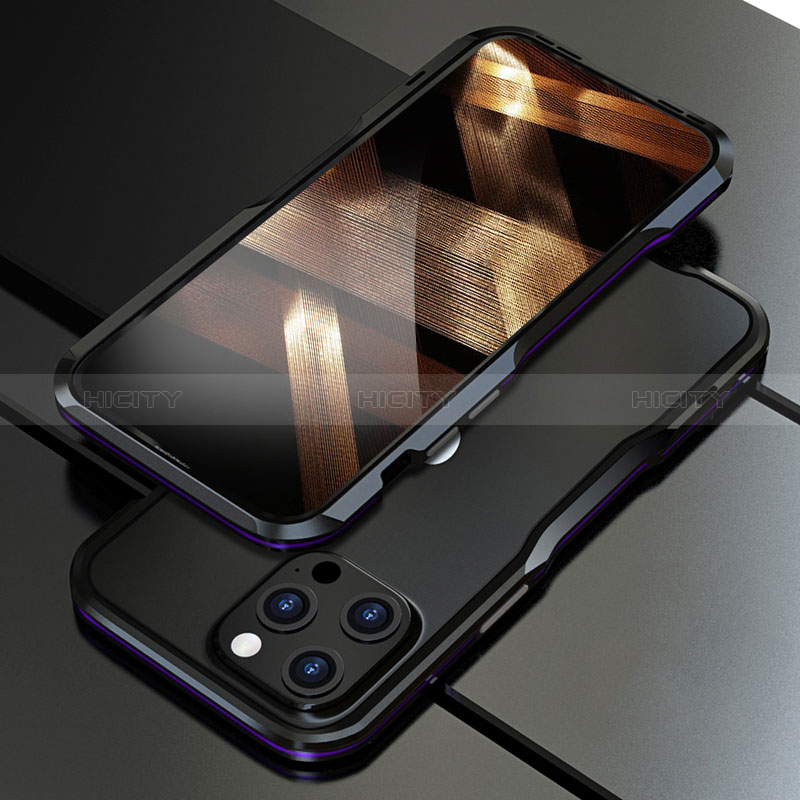 Apple iPhone 14 Pro用ケース 高級感 手触り良い アルミメタル 製の金属製 バンパー カバー A01 アップル パープル