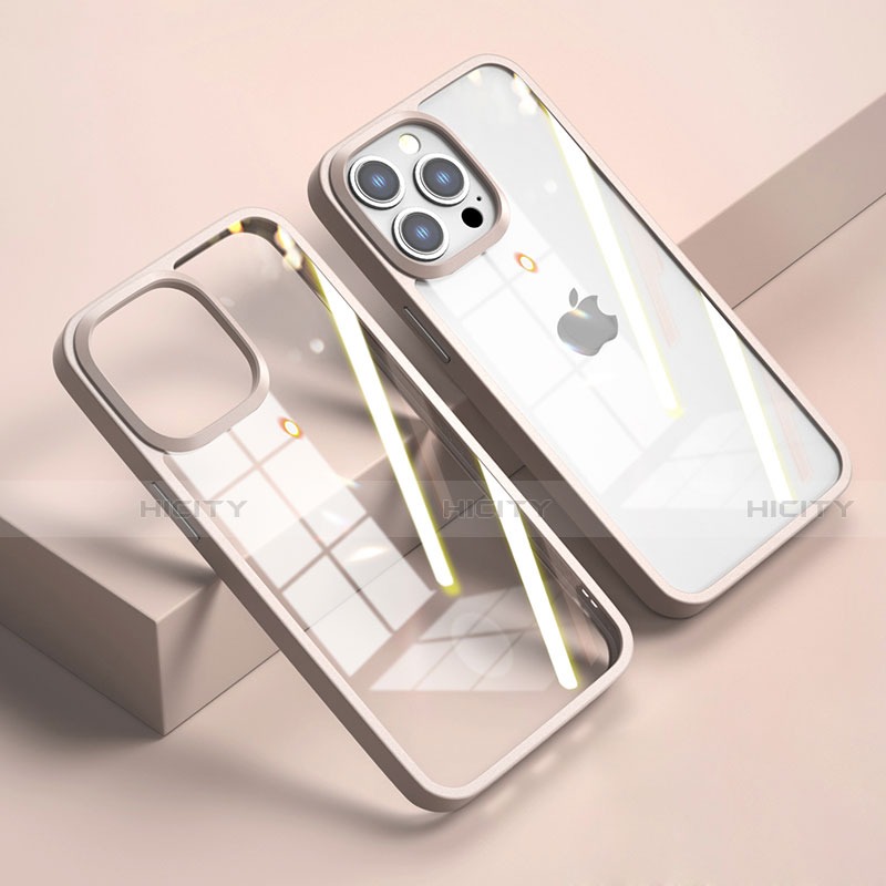Apple iPhone 14 Pro用ハイブリットバンパーケース クリア透明 プラスチック 鏡面 カバー M04 アップル ローズゴールド
