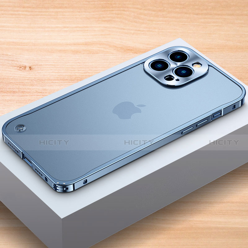 Apple iPhone 14 Pro用ケース 高級感 手触り良い アルミメタル 製の金属製 バンパー カバー A04 アップル ネイビー