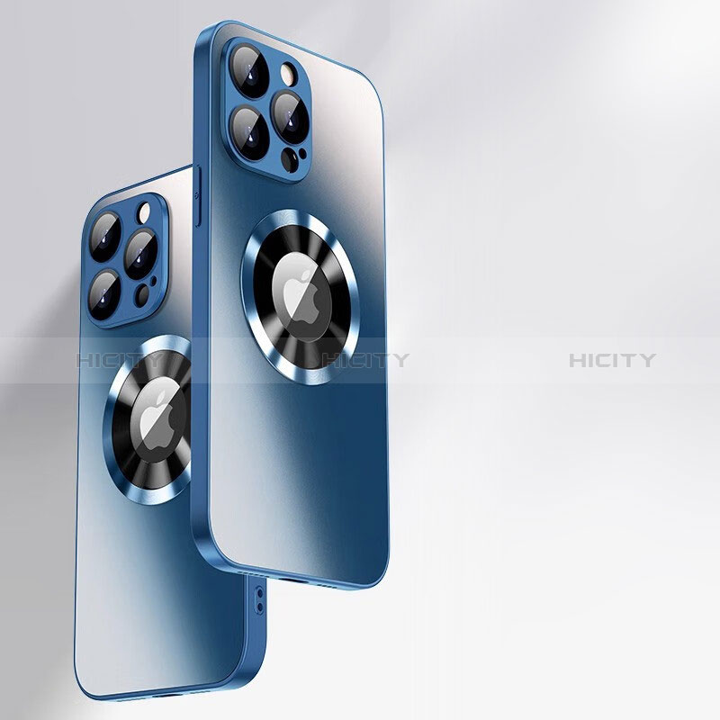 Apple iPhone 14 Pro用ハイブリットバンパーケース プラスチック 鏡面 カバー Mag-Safe 磁気 Magnetic アップル ネイビー