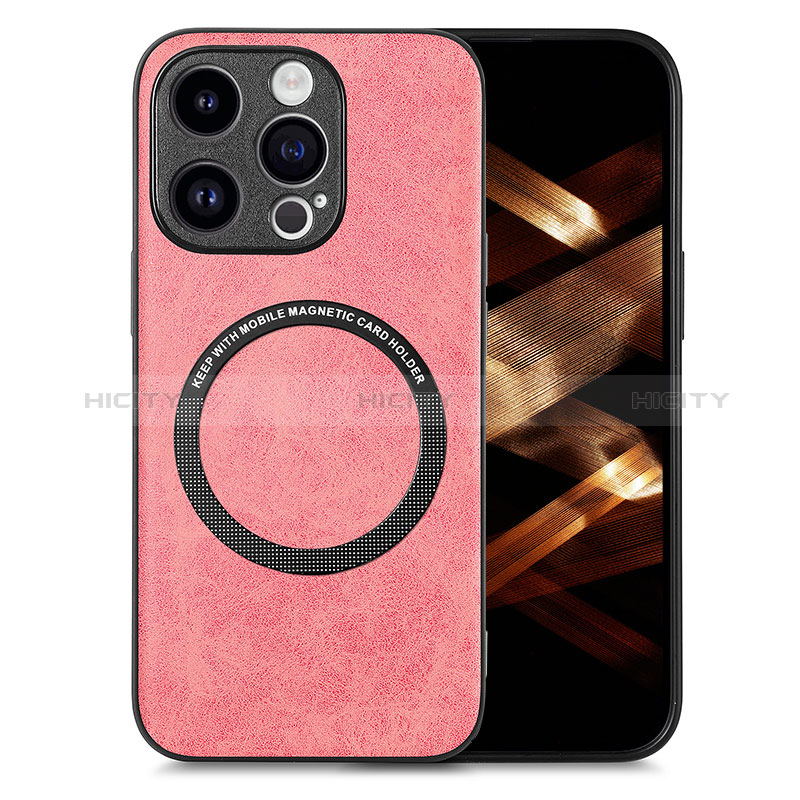 Apple iPhone 14 Pro用シリコンケース ソフトタッチラバー レザー柄 アンドマグネット式 S02D アップル ピンク