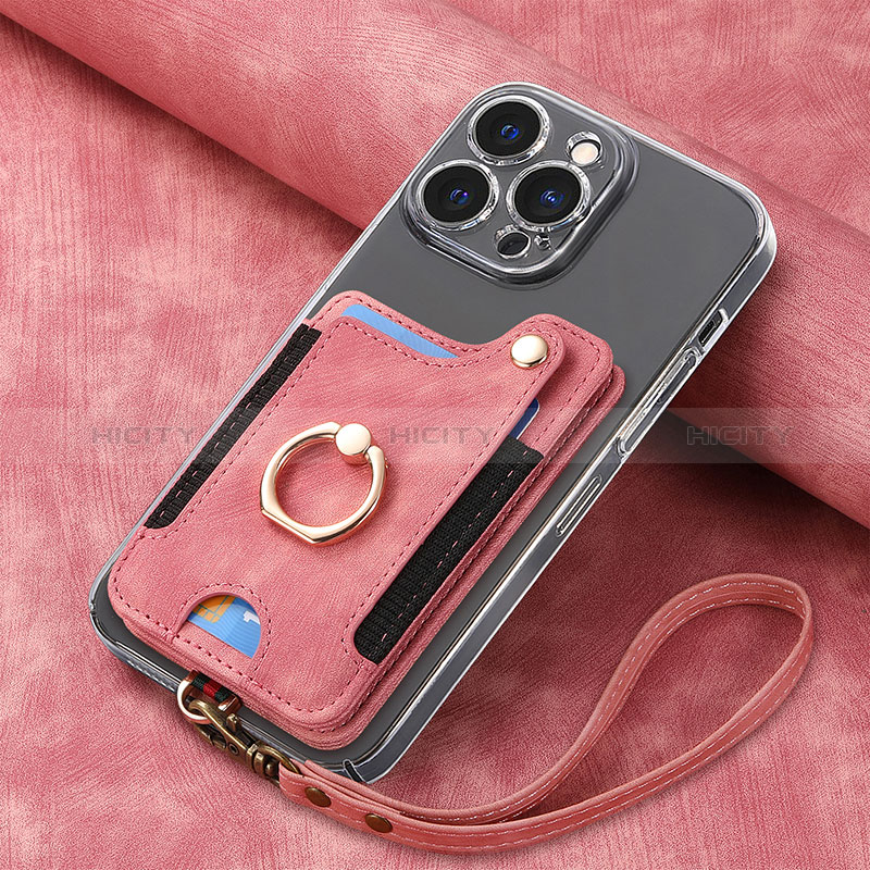 Apple iPhone 14 Pro用シリコンケース ソフトタッチラバー レザー柄 カバー SD5 アップル ピンク