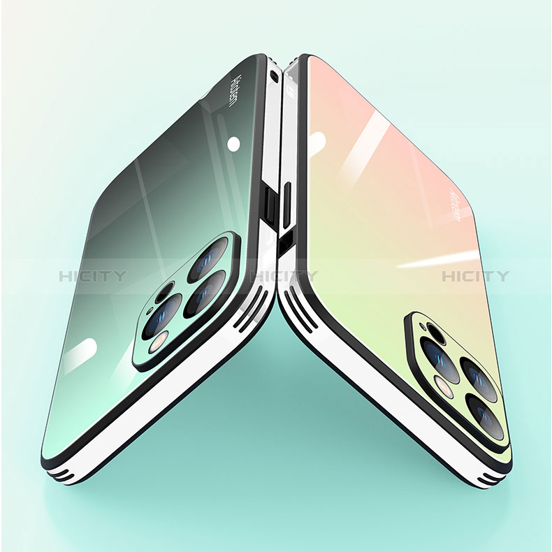 Apple iPhone 14 Pro用ハイブリットバンパーケース プラスチック 鏡面 虹 グラデーション 勾配色 カバー AT1 アップル 