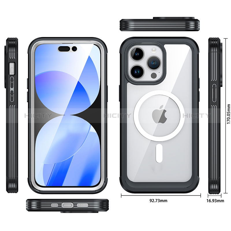 Apple iPhone 14 Pro用360度 フルカバー ハイブリットバンパーケース クリア透明 プラスチック カバー 360度 Mag-Safe 磁気 Magnetic T01 アップル 