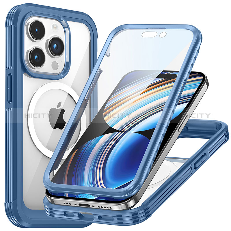 Apple iPhone 14 Pro用360度 フルカバー ハイブリットバンパーケース クリア透明 プラスチック カバー 360度 Mag-Safe 磁気 Magnetic T01 アップル 