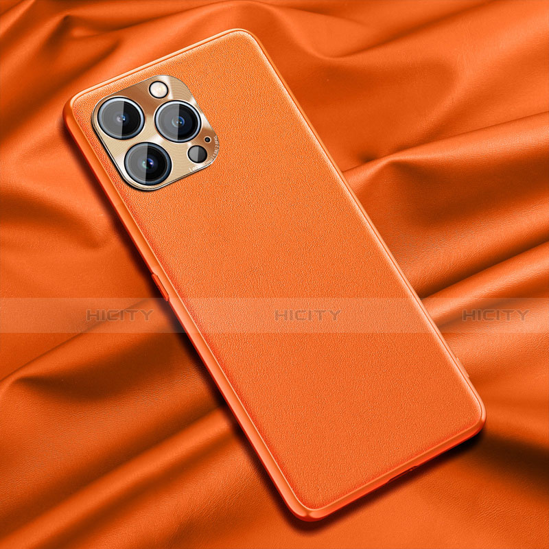 Apple iPhone 14 Pro Max用ケース 高級感 手触り良いレザー柄 A01 アップル オレンジ