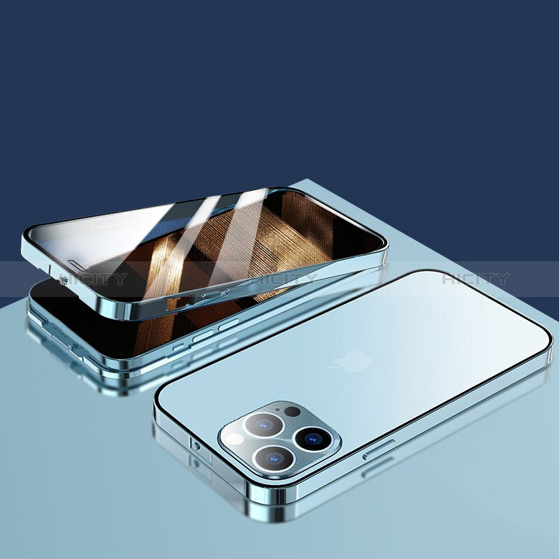 Apple iPhone 14 Pro Max用ケース 高級感 手触り良い アルミメタル 製の金属製 360度 フルカバーバンパー 鏡面 カバー M10 アップル ネイビー