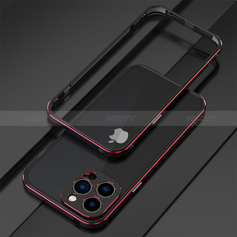 Apple iPhone 14 Pro Max用ケース 高級感 手触り良い アルミメタル 製の金属製 バンパー カバー アップル レッド・ブラック
