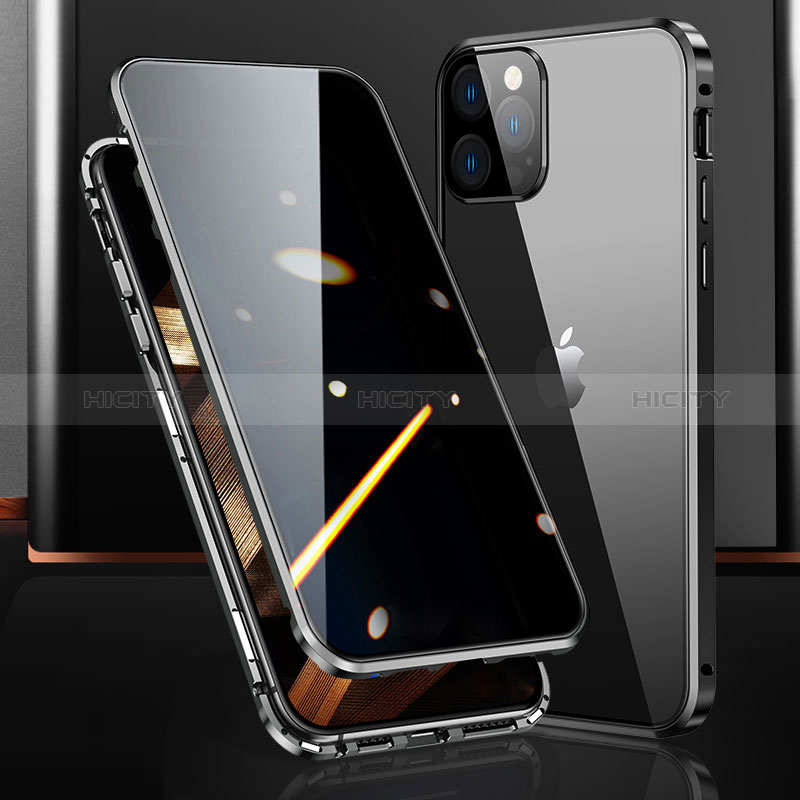 Apple iPhone 14 Pro Max用ケース 高級感 手触り良い アルミメタル 製の金属製 360度 フルカバーバンパー 鏡面 カバー M03 アップル ブラック