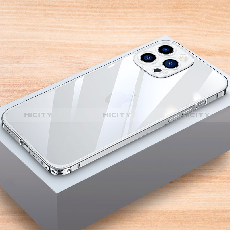 Apple iPhone 14 Pro Max用ケース 高級感 手触り良い アルミメタル 製の金属製 バンパー カバー LK1 アップル シルバー