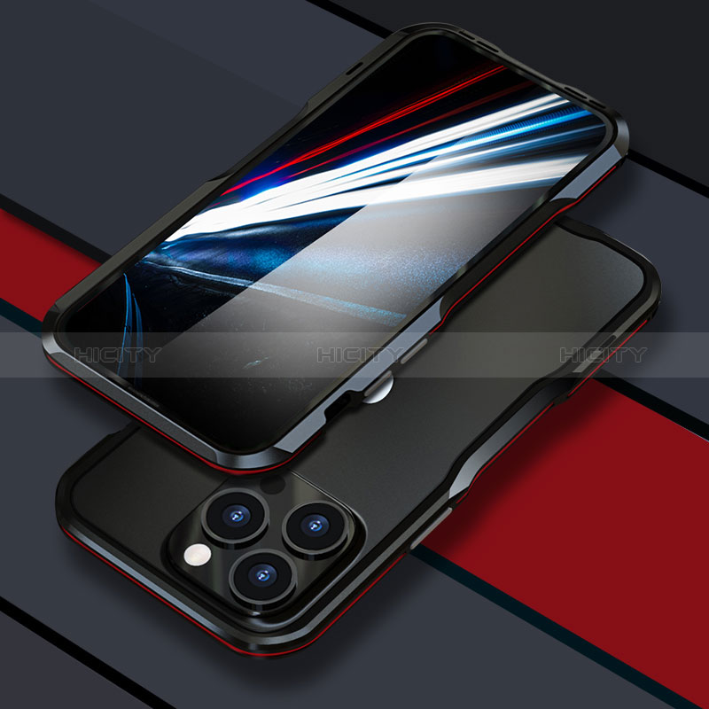 Apple iPhone 14 Pro Max用ケース 高級感 手触り良い アルミメタル 製の金属製 バンパー カバー LF1 アップル レッド・ブラック