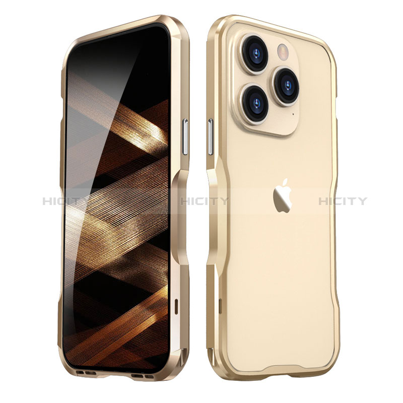 Apple iPhone 14 Pro Max用ケース 高級感 手触り良い アルミメタル 製の金属製 バンパー カバー LF2 アップル ゴールド