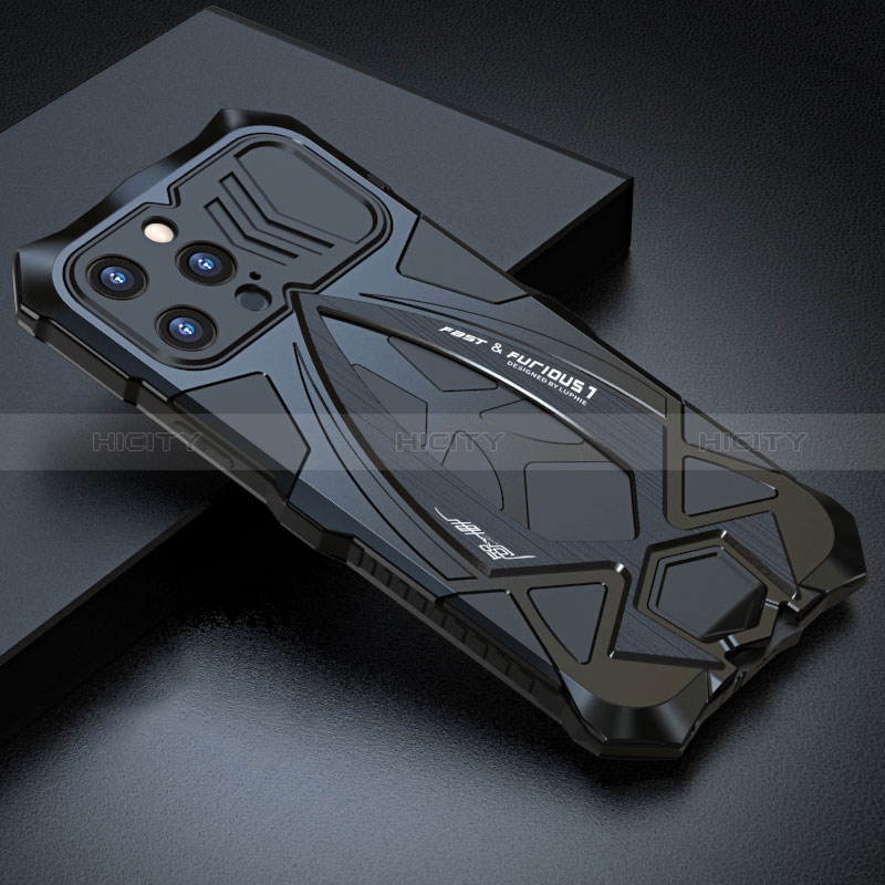 Apple iPhone 14 Pro Max用360度 フルカバー ケース 高級感 手触り良い アルミメタル 製の金属製 LF1 アップル ブラック
