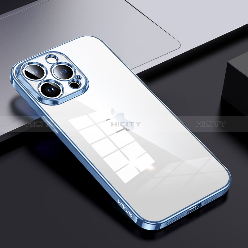 Apple iPhone 14 Pro Max用ハイブリットバンパーケース クリア透明 プラスチック カバー LD2 アップル ブルー