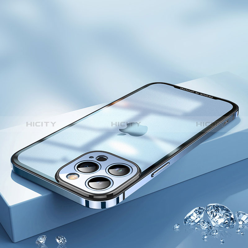 Apple iPhone 14 Pro Max用ケース 高級感 手触り良い メタル兼プラスチック バンパー QC2 アップル ネイビー