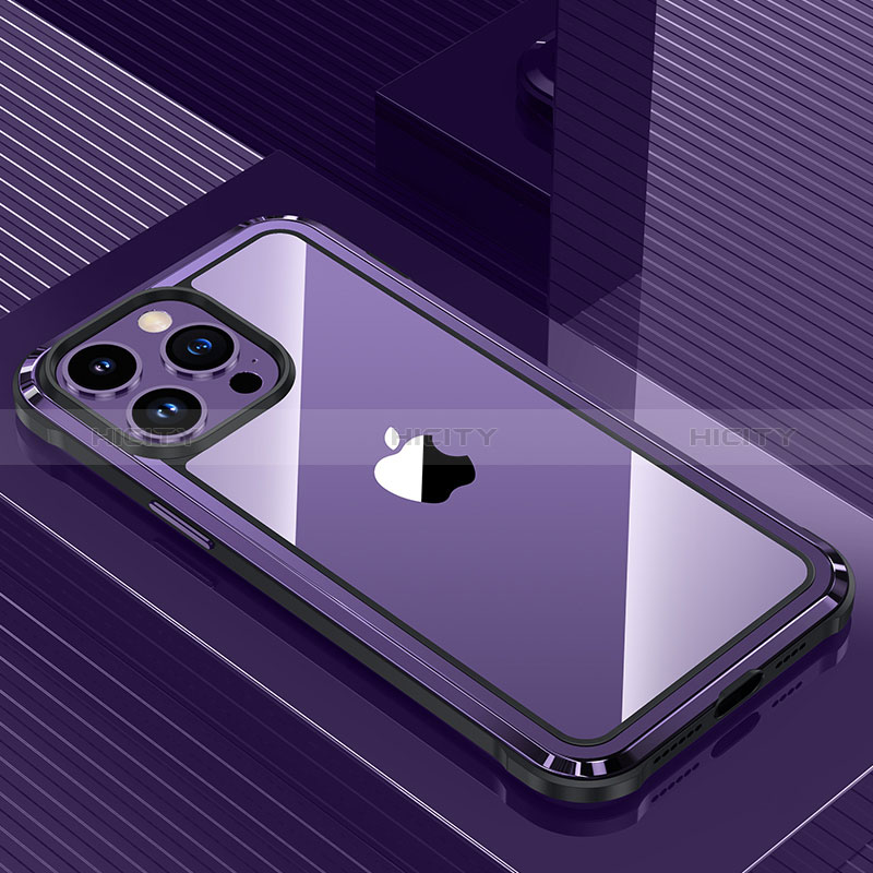 Apple iPhone 14 Pro Max用ケース 高級感 手触り良い アルミメタル 製の金属製 兼シリコン カバー QC1 アップル パープル
