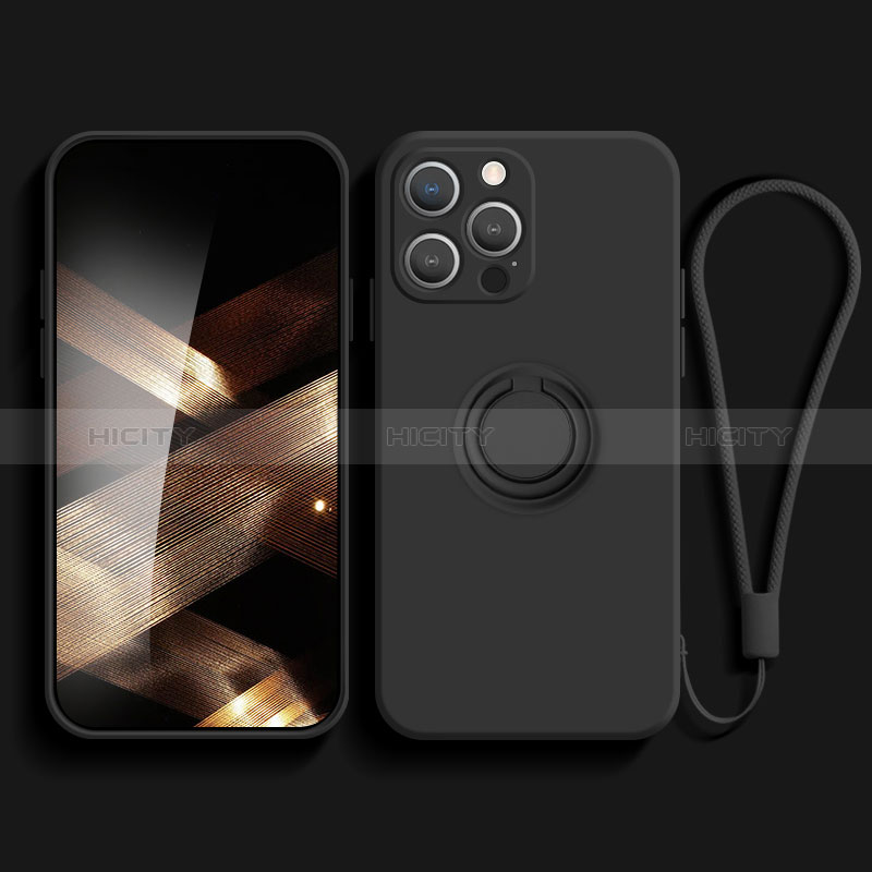 Apple iPhone 14 Pro Max用極薄ソフトケース シリコンケース 耐衝撃 全面保護 アンド指輪 マグネット式 バンパー YK1 アップル ブラック