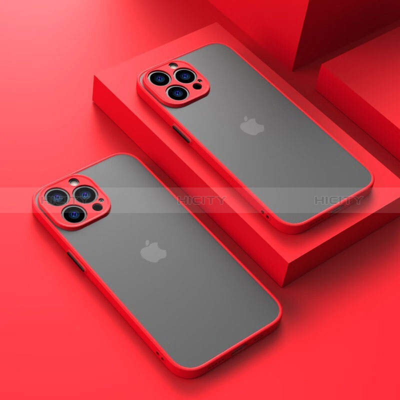 Apple iPhone 14 Pro Max用ハイブリットバンパーケース クリア透明 プラスチック カバー LS1 アップル レッド