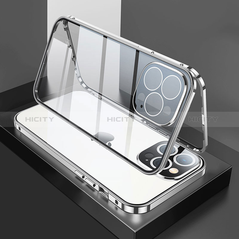 Apple iPhone 14 Pro Max用ケース 高級感 手触り良い アルミメタル 製の金属製 360度 フルカバーバンパー 鏡面 カバー M02 アップル 