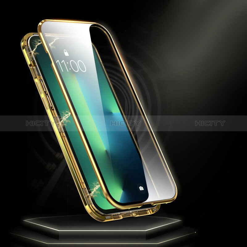 Apple iPhone 14 Pro Max用ケース 高級感 手触り良い アルミメタル 製の金属製 360度 フルカバーバンパー 鏡面 カバー M08 アップル 