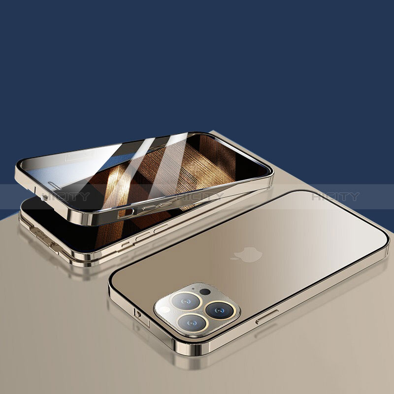 Apple iPhone 14 Pro Max用ケース 高級感 手触り良い アルミメタル 製の金属製 360度 フルカバーバンパー 鏡面 カバー M10 アップル 