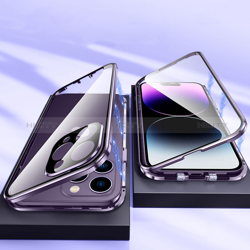 Apple iPhone 14 Pro Max用ケース 高級感 手触り良い アルミメタル 製の金属製 360度 フルカバーバンパー 鏡面 カバー LO1 アップル 
