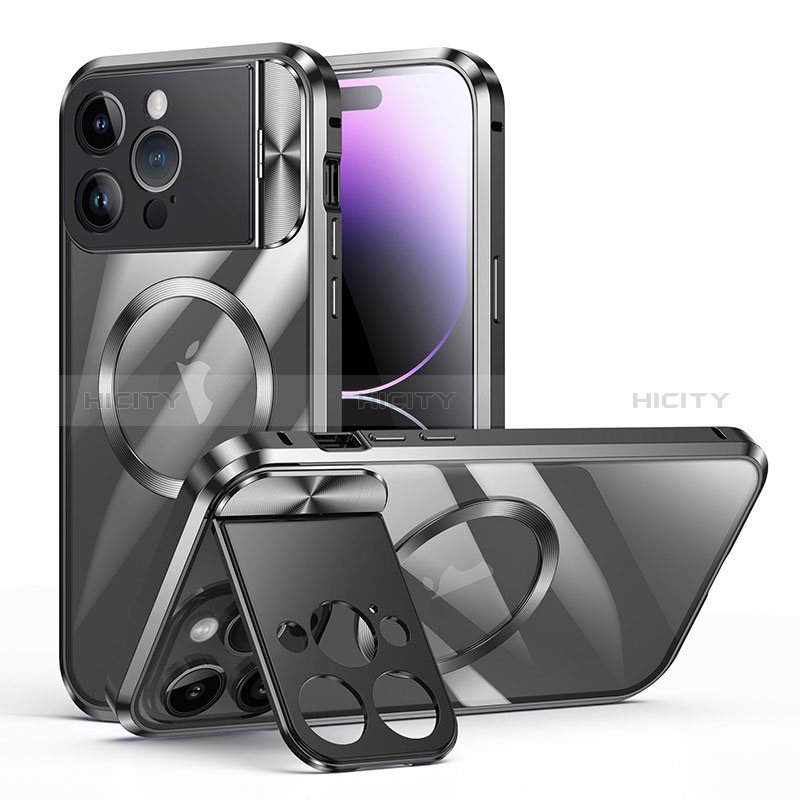 Apple iPhone 14 Pro Max用ケース 高級感 手触り良い メタル兼プラスチック バンパー Mag-Safe 磁気 Magnetic LK4 アップル 