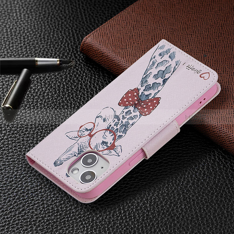 Apple iPhone 15用手帳型 レザーケース スタンド 花 カバー L01 アップル ピンク