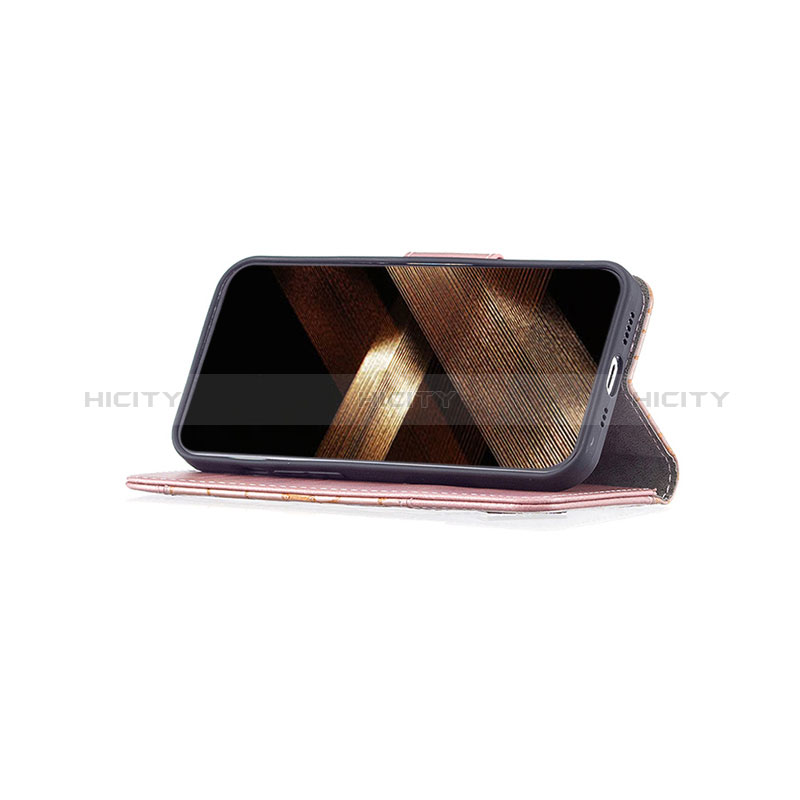 Apple iPhone 15用手帳型 レザーケース スタンド パターン カバー L05 アップル ローズゴールド