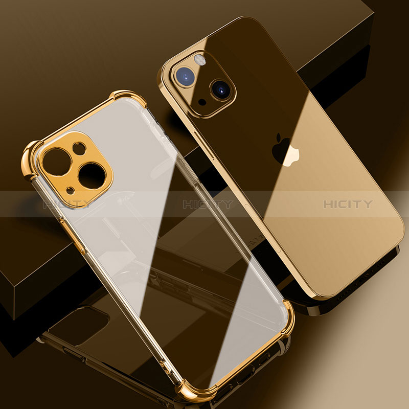 Apple iPhone 15用極薄ソフトケース シリコンケース 耐衝撃 全面保護 クリア透明 H06 アップル ゴールド