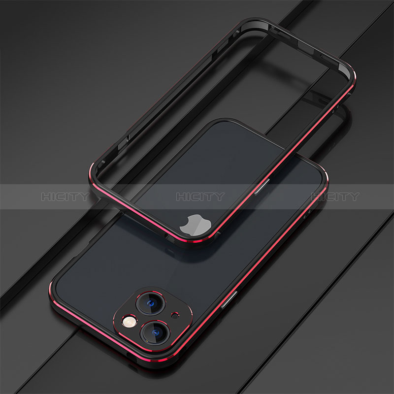 Apple iPhone 15用ケース 高級感 手触り良い アルミメタル 製の金属製 バンパー カバー A01 アップル レッド・ブラック
