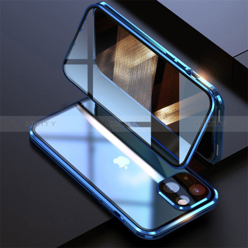 Apple iPhone 15用ケース 高級感 手触り良い アルミメタル 製の金属製 360度 フルカバーバンパー 鏡面 カバー M08 アップル ネイビー